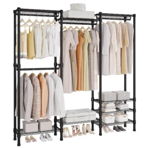 dwvo closet organizers and storage system, heavy duty walk-in closet shelves system, adjustable clothes rack with 3 hanging rods, 8 shelves, 68.9" l x 76" h x 13.8" w