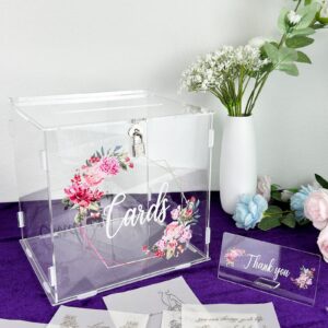 FCDECOR Acrylic Wedding Card Box with Lock, Clear Card Boxes for Wedding Reception DIY Gift Card Box for Wedding with Slot, Baby Showers, Birthdays, Bridal, Graduation Party Supplies