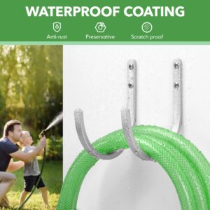 Garden Hose Holder Wall Mount - Heavy-Duty Aluminum Hose Hanger for Outside, Durable Wall-Mounted Hose Holder for Garden & Outdoor Use 8 Hooks, Silver