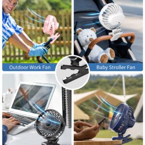 Portable Clip on Fan, Small Powerful Wind Cooling Desk Fan, 3 Speed Quiet Personal Fan with Clip, 360° Rotatable Battery Operated Rechargeable Mini Table Fan for Home Office Stroller Travel Camping