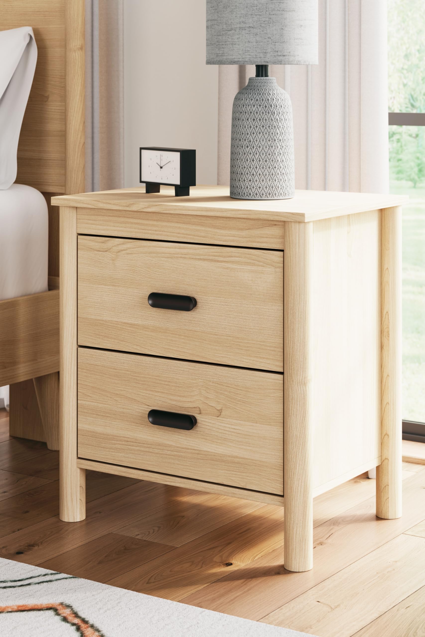 Signature Design by Ashley Cabinella Casual 2-Drawer Nightstand with Round Post Legs, 24.37" Tall, Light Brown