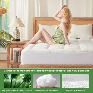 Queen Mattress Topper Viscose Derived from Bamboo, Thick Pillow Top Mattress Pad with Stretchable Pockets for 6-18 inches Mattress, Soft Mattress Topper for Back Pain Relief