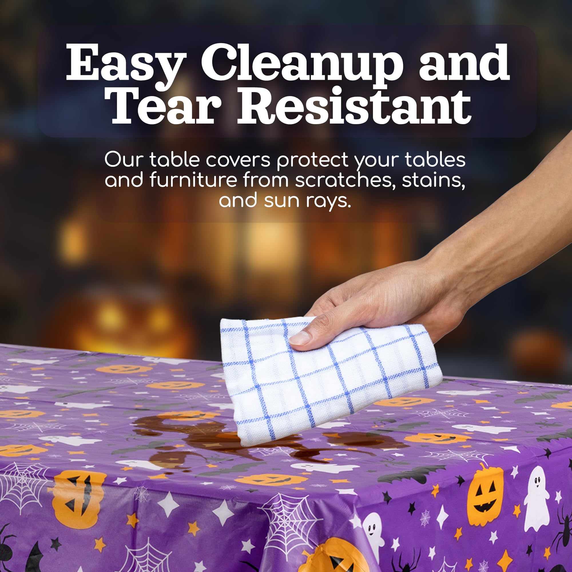 Grandipity Halloween Tablecloth Rectangle (3 Pk) Pumpkin Tablecloth (54in x 108in) Purple Plastic Disposable Tablecloths