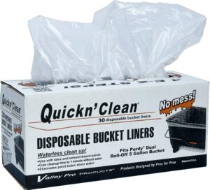 quickn'clean disposable paint bucket liners 30-pack. custom fits purdy® dual roll off paint bucket. ez tear perforated roll. does not fit wooster wide boy 5 gallon paint bucket.