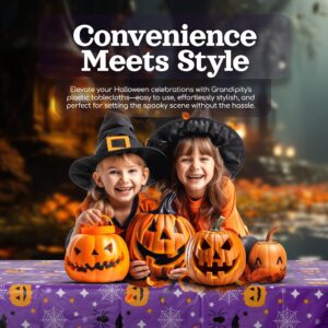 Grandipity Halloween Tablecloth Rectangle (3 Pk) Pumpkin Tablecloth (54in x 108in) Purple Plastic Disposable Tablecloths