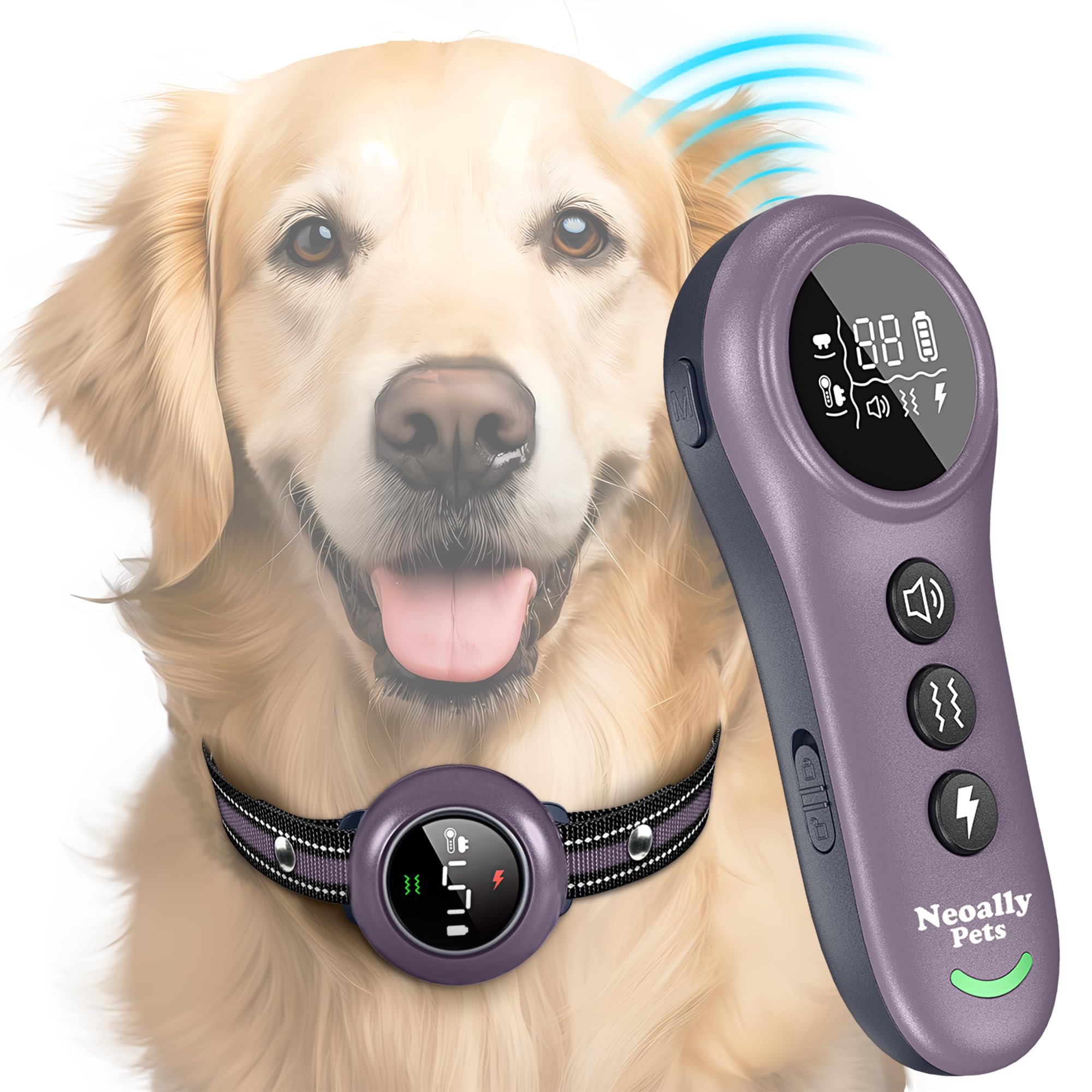 Neoally 2 in 1 Dog Training and Bark Control Collar: Smart Anti Barking Collar with and with No Remote for 5-150 lbs Small Medium Large Dogs. Rechargeable and Waterproof Receiver (Purple)