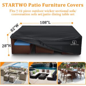 STARTWO Patio Furniture Covers Waterproof, Anti-UV Tear-Resistant Heavy Duty 7-12 Seats Outdoor Furniture Cover for Sectional Sofa, Patio Table Cover, 108" Lx82 Wx28 H, Black