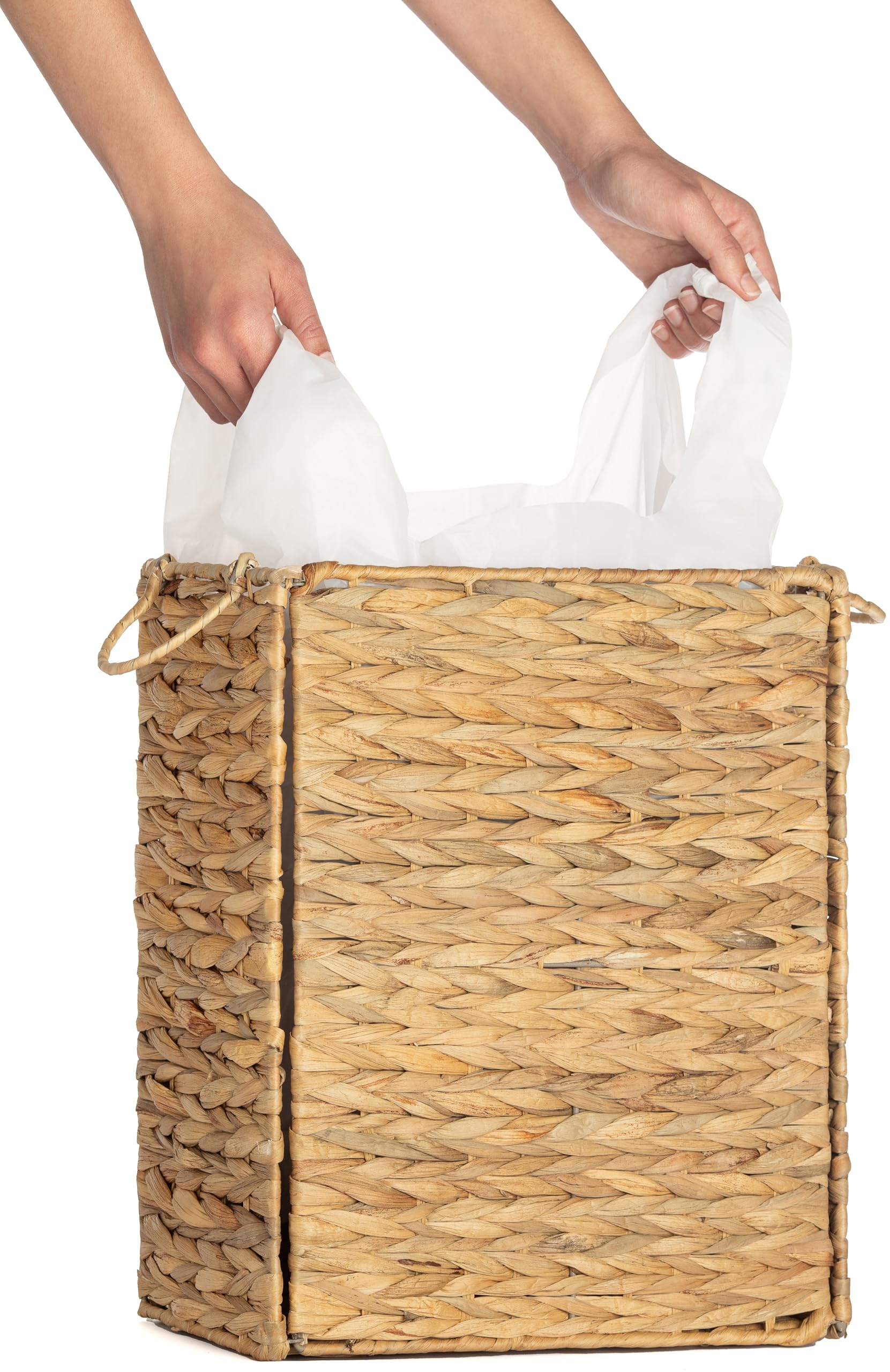 AppliaFit Wicker Trash Can - Fits Grocery Shopping Bags - Waste Basket for Reusing Grocery Shopping Bags (2-Pack)