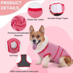 COHYVER Dog Cone, Professional Pet Recovery Shirt Dog Abdominal Wounds Bandages for Male Female, Pet Surgical Snugly Suit After Surgery, Anti-Licking Dog Onesies, Size L Red Stripes