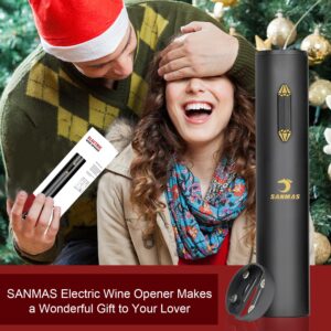 SANMAS Electric Wine Opener, Automatic Wine Bottle Openers Set with Foil Cutter, Battery Operated Cordless Wine Corkscrew for Wine Lovers Gift