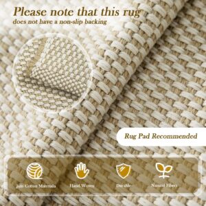 LIVEBOX Jute Cotton Hand Woven 8X10 Soft Neutral Area Rugs for Living Room, Natural Farmhouse Area Rug for Bedroom Dining Room