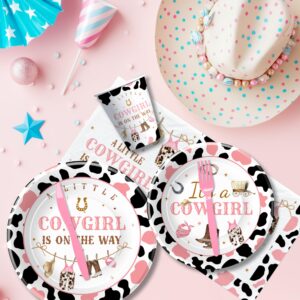 Xigejob Western Cowgirl Baby Shower Decorations Party Tableware - Little Cowgirl Baby Girl Table Decorations, Plate, Cup, Napkin, Cutlery, Tablecloth, Wild West Rodeo Baby Shower Supplies | Serve 24