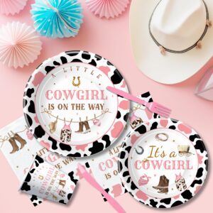 Xigejob Western Cowgirl Baby Shower Decorations Party Tableware - Little Cowgirl Baby Girl Table Decorations, Plate, Cup, Napkin, Cutlery, Tablecloth, Wild West Rodeo Baby Shower Supplies | Serve 24