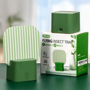 fruit fly trap for house, gnat trap for indoor, (2 devices and 10 refills) flying insect traps for home and patio, fly catcher for outdoor - 500 sq ft of protection