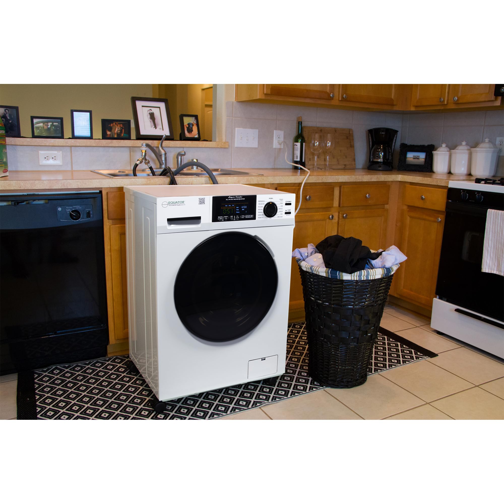 Equator All-in-One Washer Dryer VENTLESS/VENTED PET cycle 1.62cf/15lbs+Portability Kit in White (WHITE)