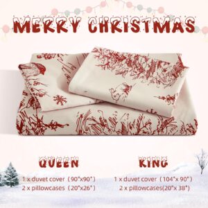 Christmas Duvet Cover Queen Size, 3PCs Red Village Christmas Bedding Set, Holiday Decor Soft Microfiber Duvet Cover and 2 Pillowcases with Zipper Closure for Kids Teens Adults (90"x90")