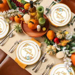 Fall Little Pumpkin Baby Shower Party Decorations Thanksgiving Pumpkins Disposable Birthday Party Decorations Set with Plates, Cups, Napkins, Tablecloth, Banner, Knives, Spoons and Forks, Serves 24