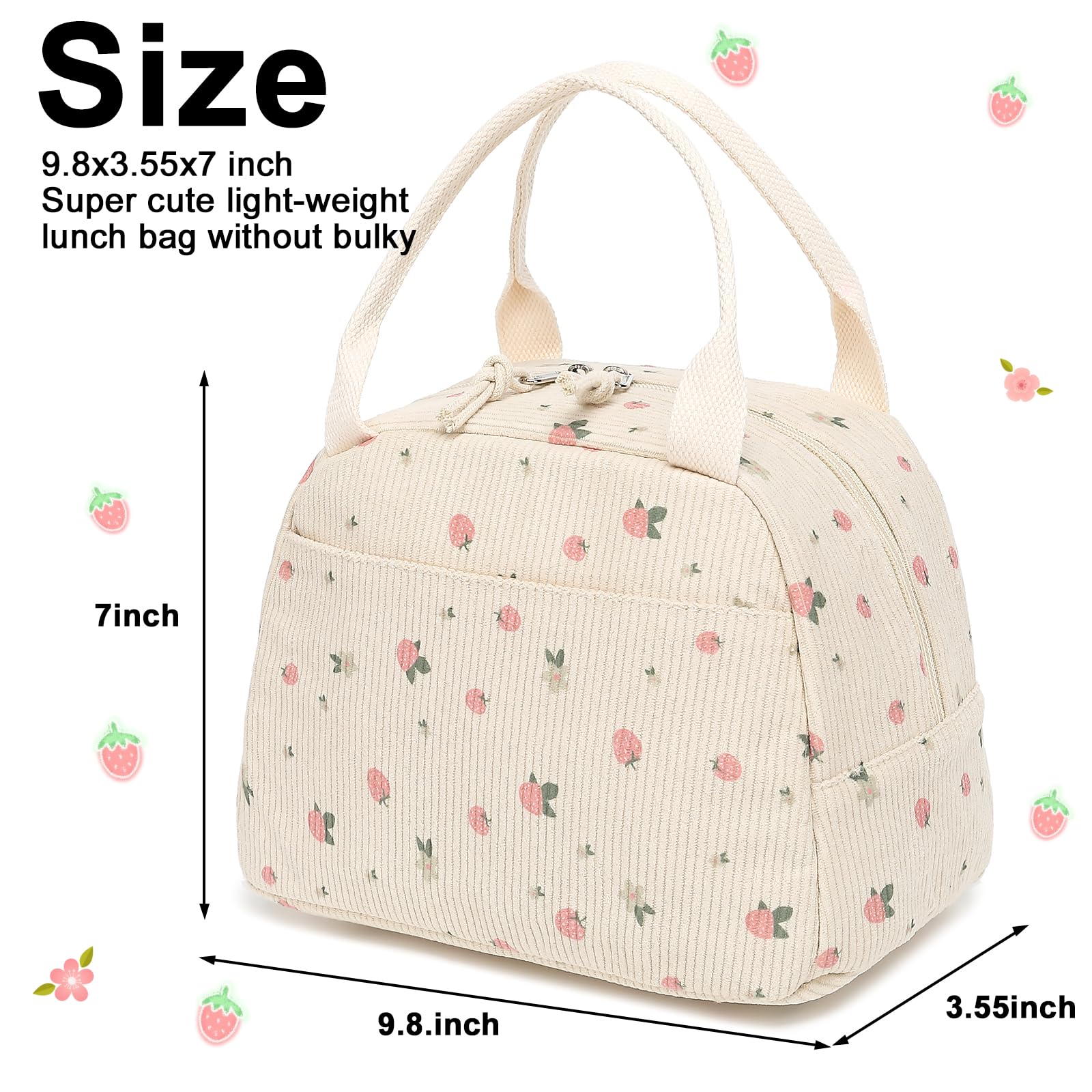 BTOOP Lunch Box for Women Kids Girls Insulated Lunch Bag Cute Corduroy Lunchbox Adults Small Lunch Tote Bags Reusable Cooler for Work Office School Picnic Travel