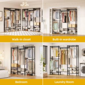 DWVO Closet Organizers and Storage System, Heavy Duty Walk-in Closet Shelves System, Adjustable Clothes Rack with 3 Hanging Rods, 8 Shelves, 68.9" L x 76" H x 13.8" W