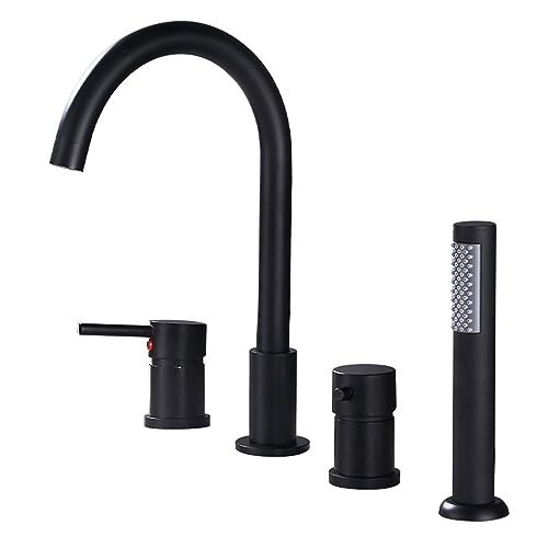 Kitchen Sink Faucet，Bathroom Faucets， Bath Shower Mixer Tap Single Lever Hot and Cold Water Tub Tap with Handheld Shower Head Brass Bath Taps with Shower Mixer for Bathroom/Black