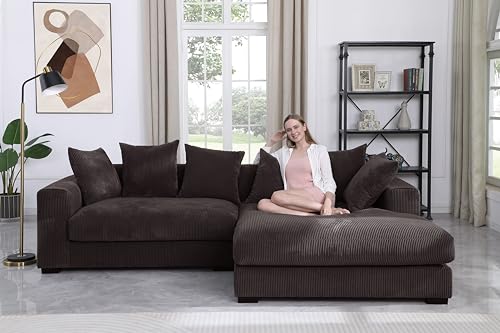 Oversized Two-Piece Right Facing Sectional Sofa Couches for Living Room, 109.75-Inch L Shaped Convertible Corduroy Upholstered Sofa&Couch with Left Chaise Daybed,Beige