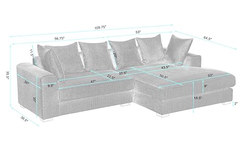 Oversized Two-Piece Right Facing Sectional Sofa Couches for Living Room, 109.75-Inch L Shaped Convertible Corduroy Upholstered Sofa&Couch with Left Chaise Daybed,Beige