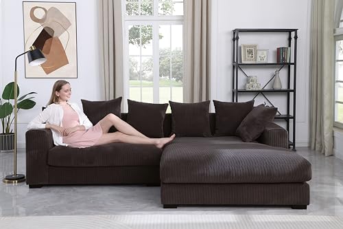 Oversized Two-Piece Right Facing Sectional Sofa Couches for Living Room, 109.75-Inch L Shaped Convertible Corduroy Upholstered Sofa&Couch with Left Chaise Daybed,Beige