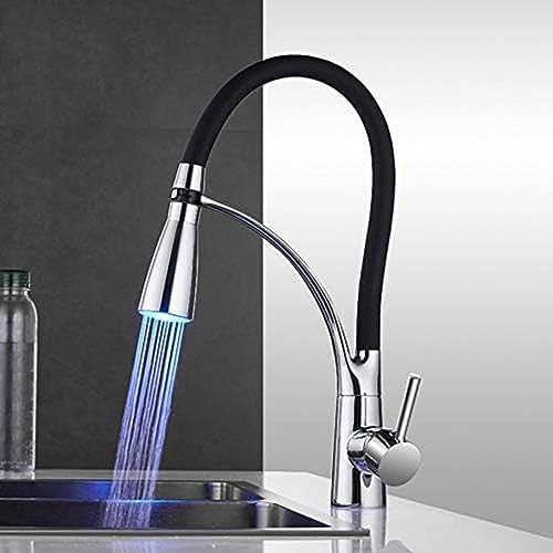 RONPOTY Faucet for Water in The Kitchen Chrome Plated LED Light Sink Faucet Brass Hot Cold Deck Mounted Bath Mixer Tap Faucet