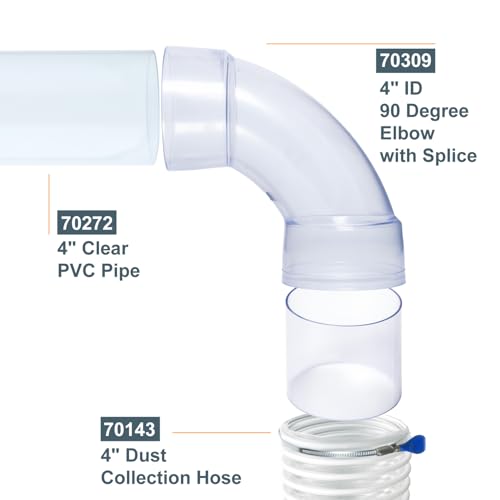 POWERTEC 70309-P2 4 Inch ID 90 Degree Elbow for 4 Inch OD Dust Collection Pipes, Adapters and Fittings with Splice for 4 Inch ID Dust Collection Hose Connector (Clear), 2 Sets