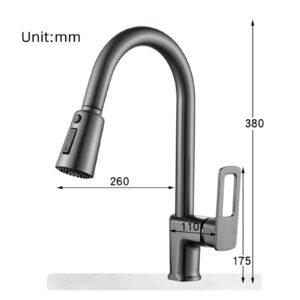 HOONWEAR Kitchen Sink Faucet Gun Gray Matching Hot and Cold Bath Mixer Tap Modern 360° Rotation Pull Down Spout Mixer Tap Faucet, CF001