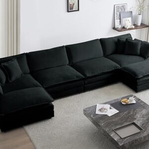 GNIXUU 146“ Oversized Modular Sectional Sofa Cloud Couch for Living Room, Modern Chenille Large U Shaped Couch, Comfy Deep Seat Couch with Reversible Chaise & Cushions(6 Seater, Black)