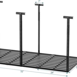 INDSUMOT 3x6 Heavy Duty Adjustable Ceiling Mounted Storage Racks, Overhead Garage Storage Rack, Hanging Garage Storage, 750LBS Weight Capacity 36 in W x 72 in L x 24-40 in, Black