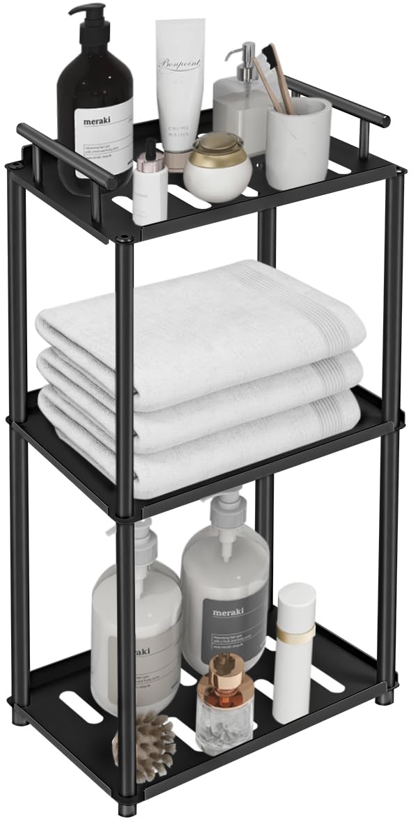 VOTZAAQ Corner Shower Caddy 3 Tier Standing Shower Caddy Corner, Black Shower Rack Bathroom Storage Organizer with Handle, Rustproof Stainless Steel Corner Shelf, Shower Shelf for Inside Shower