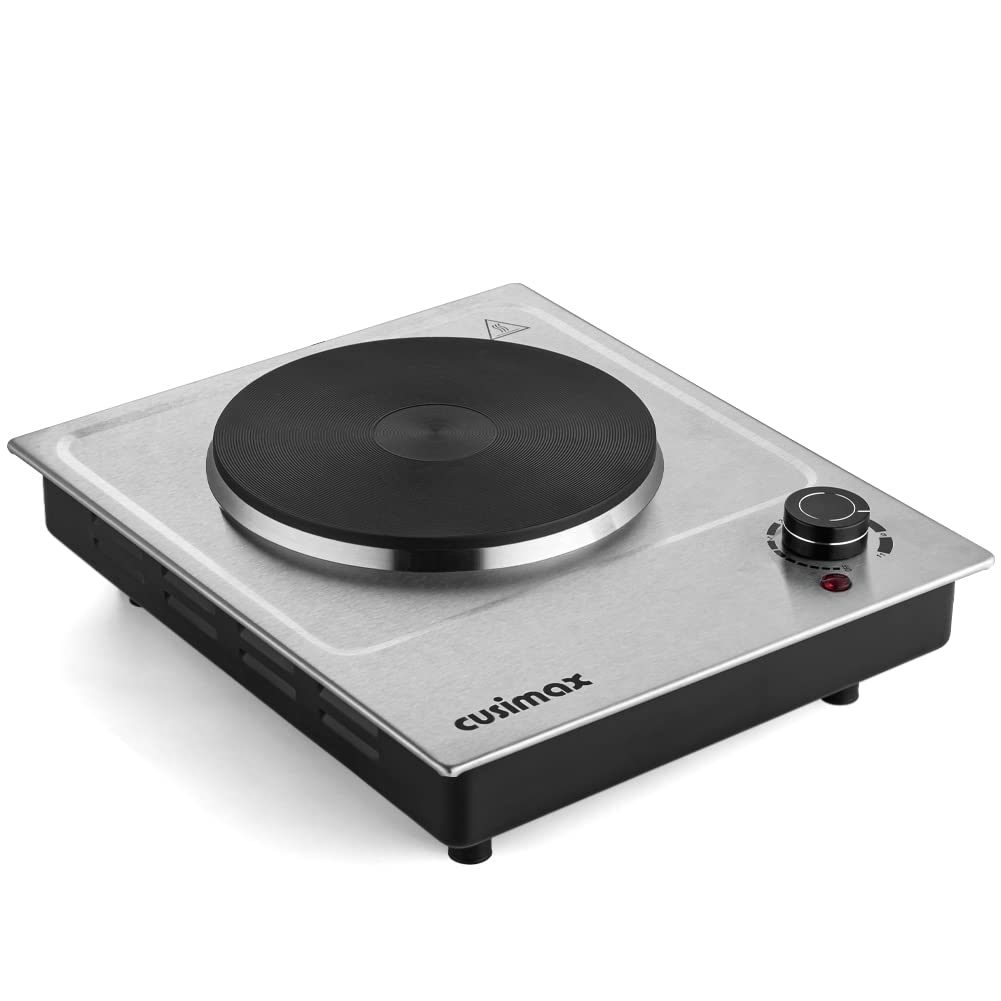 CUSIMAX Electric Hot Plate, 1500W Single Burner, Hot Plate for Cooking Electric Burner, Portable Countertop Burner Stainless Steel, Easy to Clean