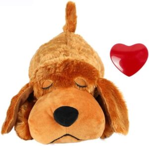 kita heartbeat plush dog toy, pet anxiety relief, calming training aid, comfort stuffed toy for dog, cat (tan)