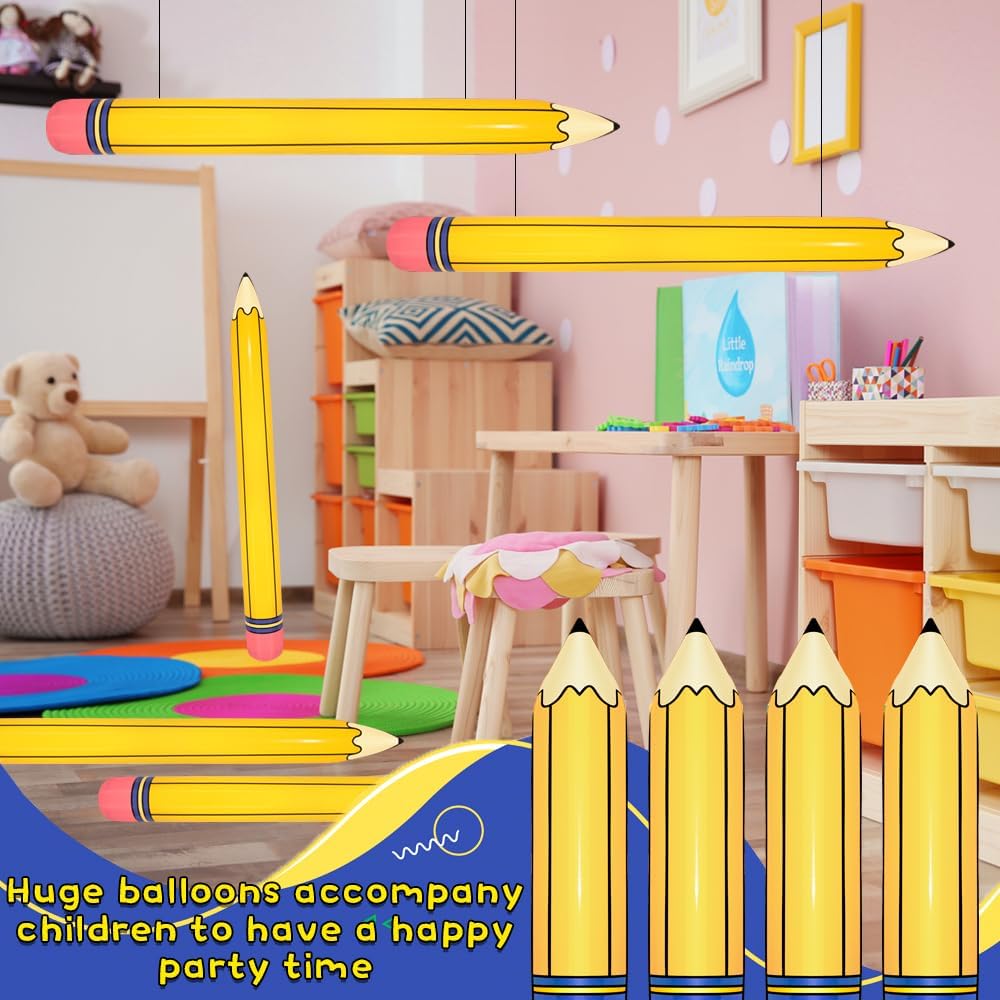 4 Pieces 44 Inch Giant Inflatable Pencils Balloon Back to School Dimensional Pencils Balloon Graduation Party Decoration for Back to School Classroom Garden Room Birthday Party Decorations