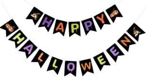 jijacraft happy halloween banner, paper halloween bunting garland with pumpkin pattern, cute and colorful halloween decorations banner for fireplace wall porch and party happy halloween sign