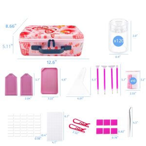 LIRUNQIU Diamond Painting Storage Containers, 120 Slots Diamond Art Accessories and Tools Kits Storage Box(Pink)