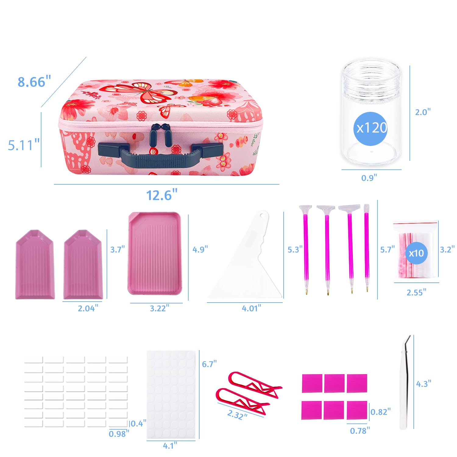 LIRUNQIU Diamond Painting Storage Containers, 120 Slots Diamond Art Accessories and Tools Kits Storage Box(Pink)