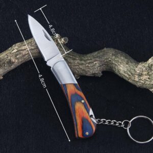 HOULIME Folding Knife, Keychain Knife, Stainless Steel and Colorful Wood Handle Pocket Knife, Blade Length 1.9In with Aluminum Gift Box