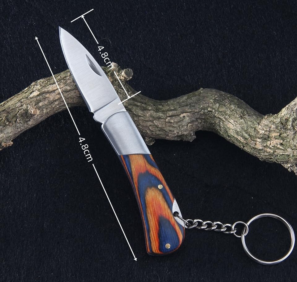 HOULIME Folding Knife, Keychain Knife, Stainless Steel and Colorful Wood Handle Pocket Knife, Blade Length 1.9In with Aluminum Gift Box