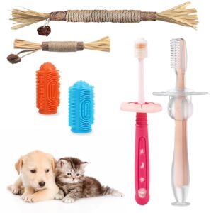 6pcs cat tooth brushing kit, includes 360° silicone cat toothbrushes with suction cup holders anti-choking, dog finger toothbrushes, dental silvervine catnip toys - safe oral hygiene for dogs and cats