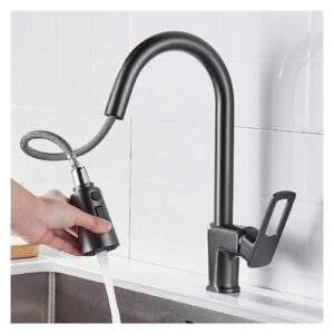 HOONWEAR Kitchen Sink Faucet Gun Gray Matching Hot and Cold Bath Mixer Tap Modern 360° Rotation Pull Down Spout Mixer Tap Faucet, CF001