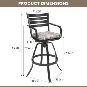 Pellebant Outdoor Bar Stools Set of 4 - Aluminum Swivel Barstools with Sunbrella Cushion, Cast Aluminum Patio High Chair Bistro Set,Milano Char (Milano Char, 4 PC)