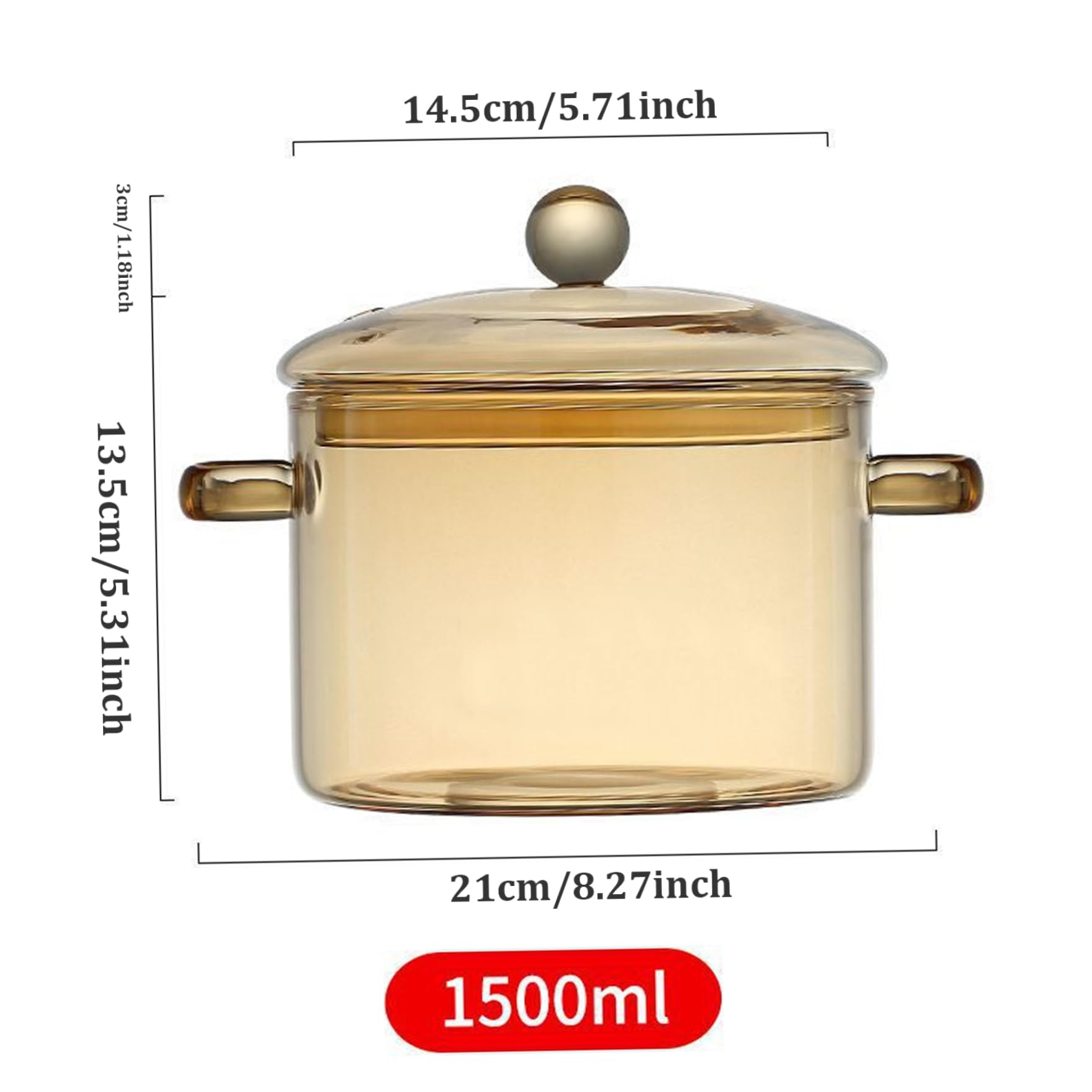 Glass Pots for Cooking, 1.5L/50 Oz High Borosilicate Glass Simmer Pot with Lid, Durable Heat-Resistant Stovetop Safe Clear Pots for Pasta, Soup, Milk, Tea, Salad Amber Glass Pot With Lid Glass Simmer