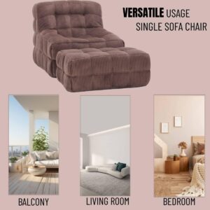 Whiterye Single Sofa Chair, Armless Foam Sofa, Floor Seating for Adults, Lazy Sofa Chair, Comfy Chair for Bedroom Living Room and Office, Chair with Ottoman Set (Brown).