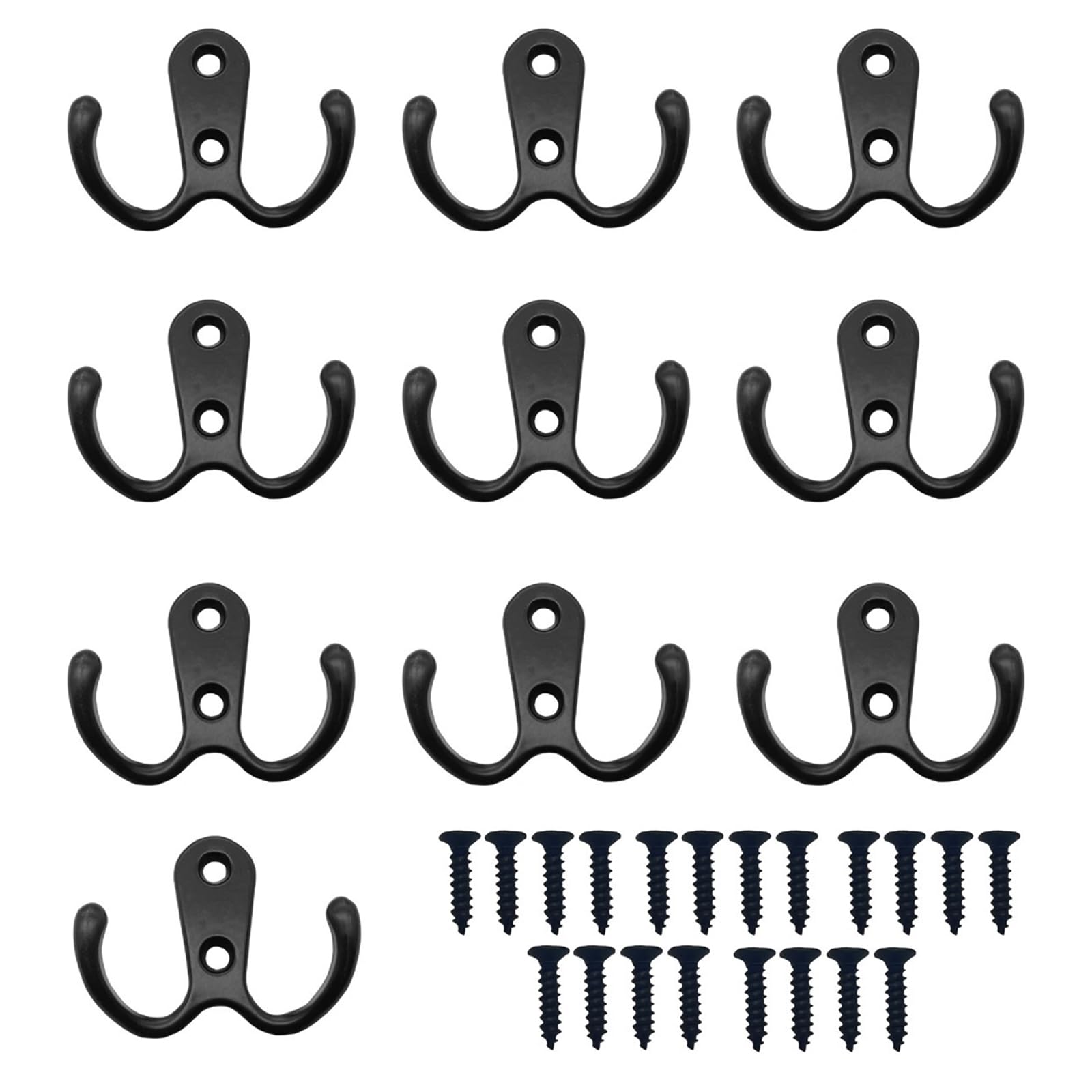 LAIJAUR 10 Pack Coat Hooks Wall Mounted with 20 Screws Black Hooks for Coat, Scarf, Bag, Towel, Key, Cap, Cup, Hat