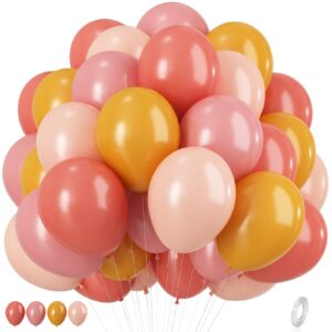 pink and yellow balloons, 12 inch retro blush pink yellow balloons, 35 pcs dusty pink maca orange latex balloons for girls boho birthday bridal shower wedding engagement thanksgiving party decorations