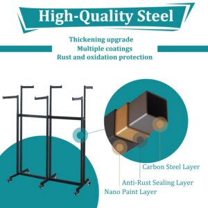 rcqeuiol Clothes Rack 6 Arms Clothing Retail Rack Floor Standing Metal Garment Rack with Wheels, Heavy Duty Retail Display Racks for Hanging Clothes, Adjustable Shirt Rack for Commercial Home, Black