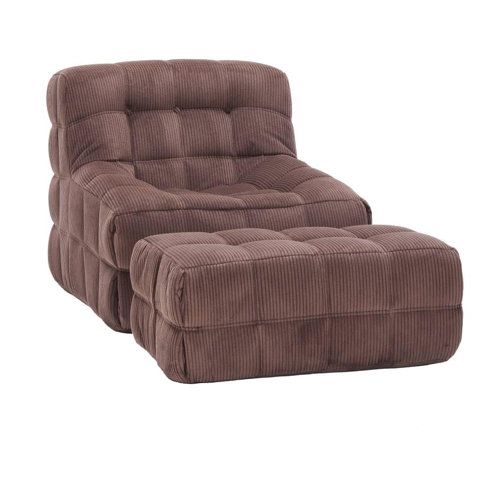 Whiterye Single Sofa Chair, Armless Foam Sofa, Floor Seating for Adults, Lazy Sofa Chair, Comfy Chair for Bedroom Living Room and Office, Chair with Ottoman Set (Brown).